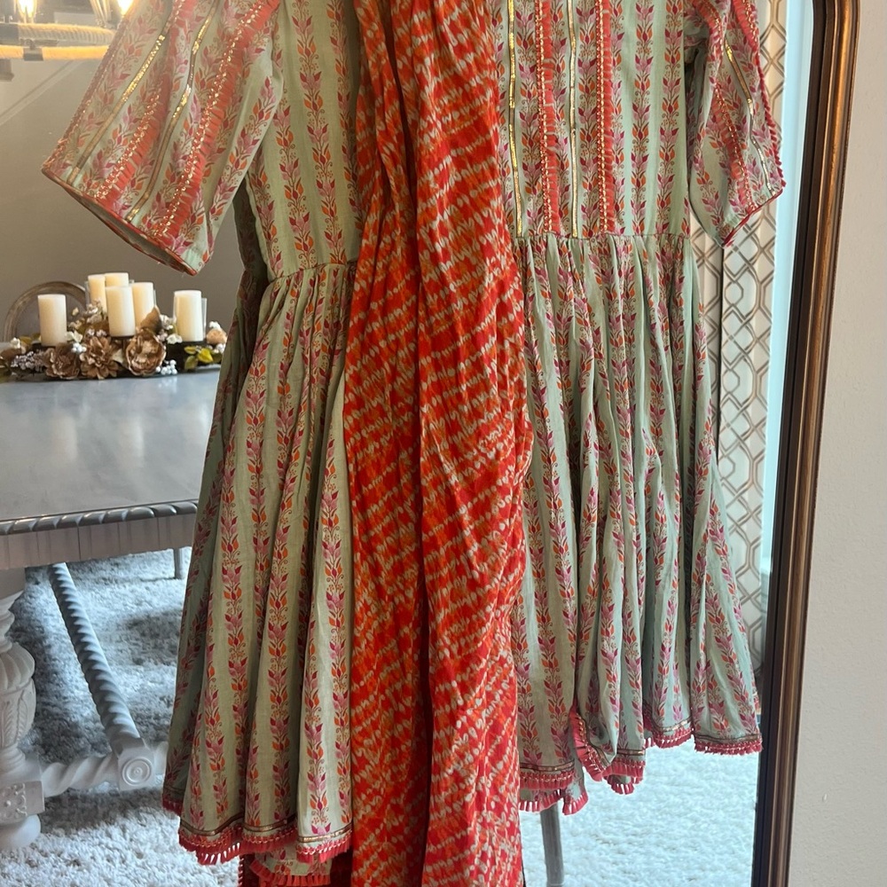 Floral Green and Red Dress with dupatta New